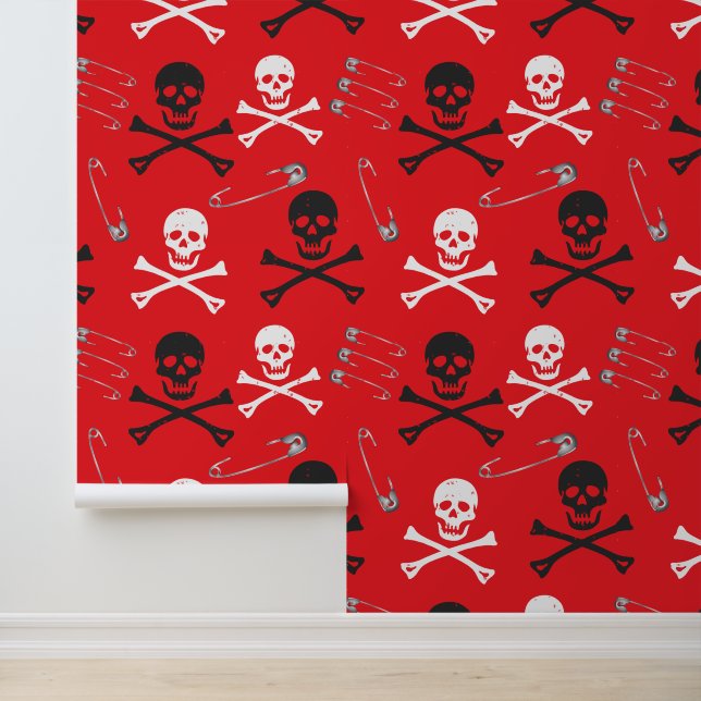 Punk Rock Safety Pins and Skulls Goth Grunge Wallpaper (Application)