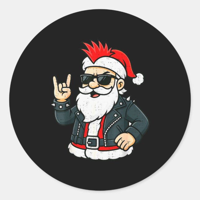 Punk Rock Santa Claus Emo Christmas Rocker Pajamas Classic Round Sticker (Front)