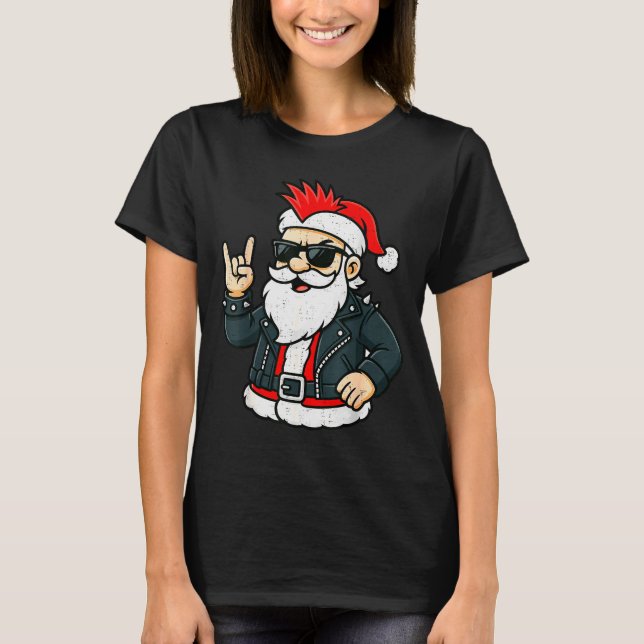Punk Rock Santa Claus Emo Christmas Rocker Pajamas T-Shirt (Front)