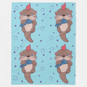 Punk Rock Sea Otter with Fish   Funny Animal Art Fleece Blanket