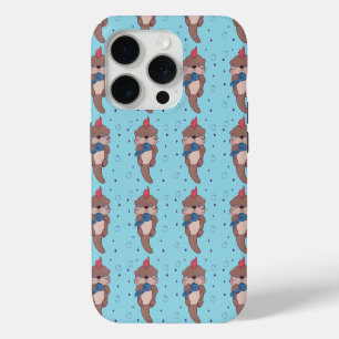 Punk Rock Sea Otter with Fish Funny Animal Art iPhone 15 Pro Case