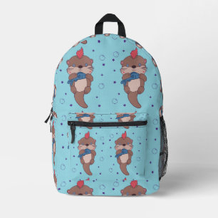 Punk Rock Sea Otter with Fish Funny Animal Art Printed Backpack