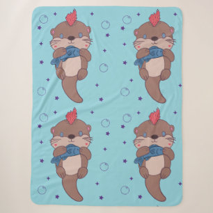 Punk Rock Sea Otter with Fish Funny Animal Art Sherpa Blanket