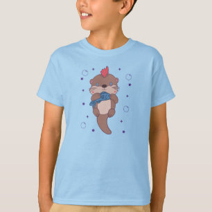 Punk Rock Sea Otter with Fish Funny Animal Art T-Shirt