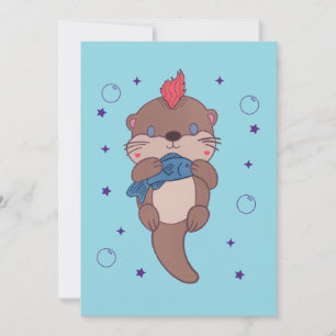 Punk Rock Sea Otter with Fish Funny Animal Art Thank You Card
