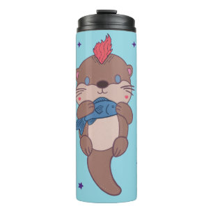 Punk Rock Sea Otter with Fish Funny Animal Art Thermal Tumbler