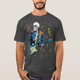 Punk Rock Skeleton Electric Guitar Rocker Men Boys T-Shirt