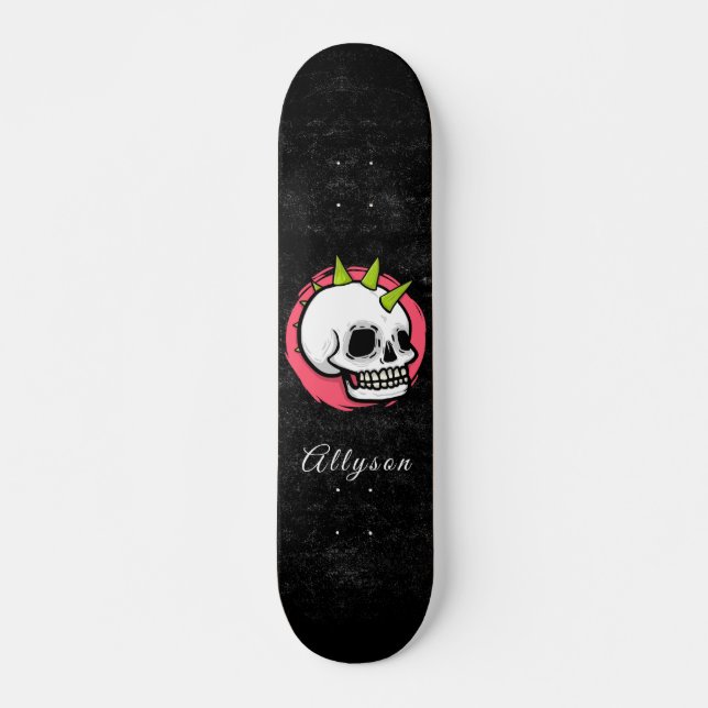 Punk Rock Skull Trendy Gothic Kids Name Fun Scary  Skateboard (Front)