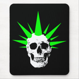Punk Rock Skull with Neon Green Spikey Hair Mouse Mat