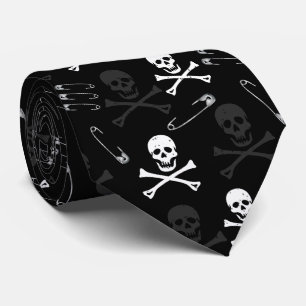 Punk Rock Skulls and Safety Pins Pattern Tie