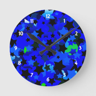 Punk Rock Stars Blue Round Clock