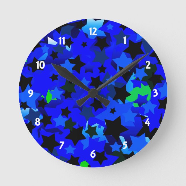 Punk Rock Stars Blue Round Clock (Front)