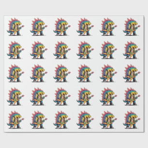 Punk Rock Stegosaurus Dinosaur Playing Guitar Wrapping Paper