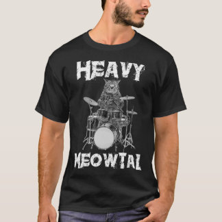 Punk Rock Sunglasses Cat Playing Drums Music Lover T-Shirt