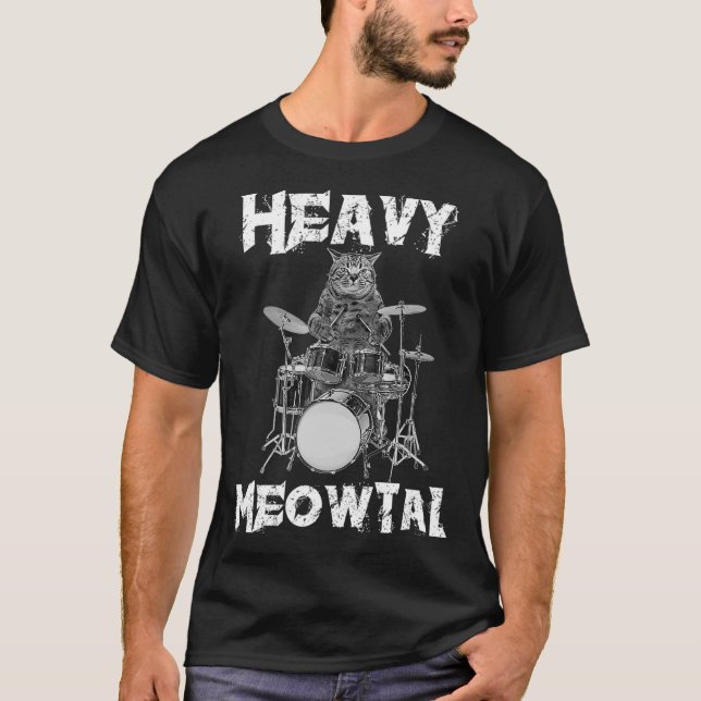 Punk Rock Sunglasses Cat Playing Drums Music Lover T-Shirt (Front)