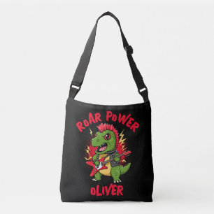 Punk Rock T-Rex Dinosaur Playing Electric Guitar Crossbody Bag