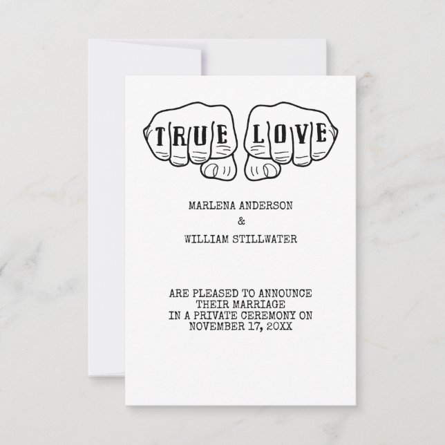 Punk Rock Tattoo Hands Marriage Elopement Invitation (Front)