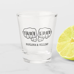 Punk Rock Tattoo Hands True Love 3rd Anniversary Shot Glass