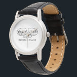 Punk Rock Tattoo Hands True Love 42nd Anniversary Watch<br><div class="desc">Add your names to create a personalised anniversary gift. This watch features a simple graphic in black with two fists with "TRUE LOVE" spelled out in tattoo letters on the fingers with your names (or other text) below in typewriter style font. Since the forty-second anniversary is traditionally clocks and watches...</div>