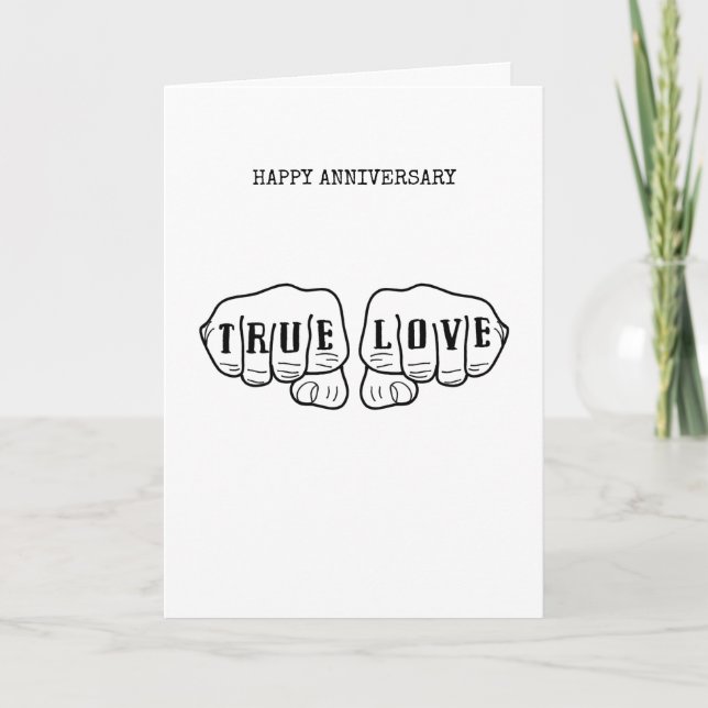 Punk Rock Tattoo Hands True Love Anniversary Card (Front)