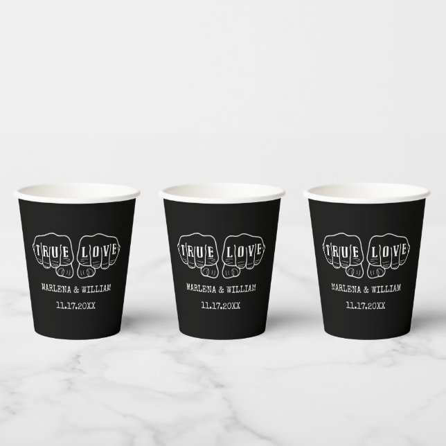 Punk Rock Tattoo Hands True Love Minimalist Paper  Paper Cups (Multi)