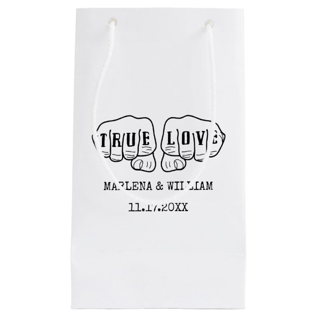 Punk Rock Tattoo Hands True Love Minimalist Small Gift Bag (Front)