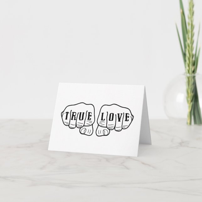 Punk Rock Tattoo Hands True Love Wedding Card (Front)