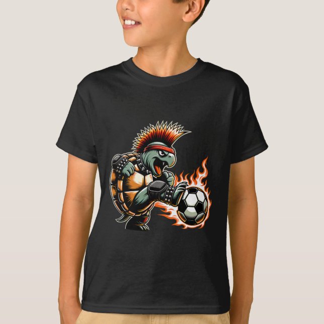 Punk Rock Turtle Kicking Flaming Ll  T-Shirt (Front)