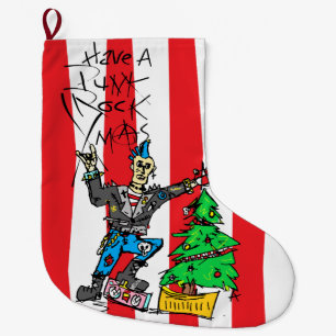 PUNK ROCK XMAS w/ STRIPES Large Christmas Stocking