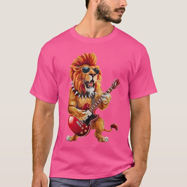 Punk Rock'N Roll Lion Goth Guitar Band Funny Lion  T-Shirt (Front)