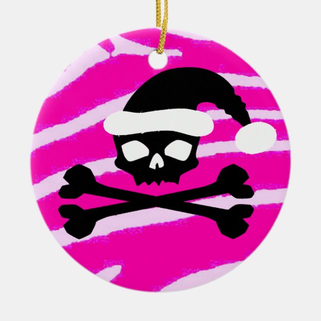 Punk Santa Skull Ceramic Tree Decoration (Front)