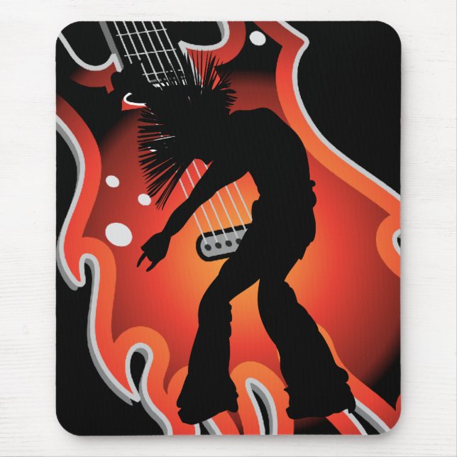 Punk Singer & Dancer Silhouette On Flame Guitar Mouse Mat (Front)