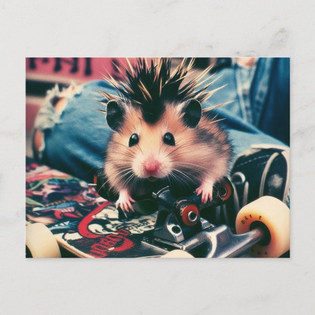 Punk Skateboarding Cute Hamster Postcard (Front)
