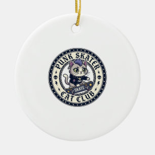 Punk Skater Cat Funny Cat Lover Design - Punk Skat Ceramic Tree Decoration