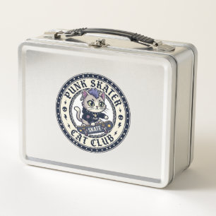 Punk Skater Cat Funny Cat Lover Design - Punk Skat Metal Lunch Box