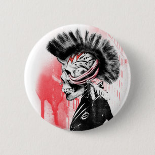 punk skull 6 cm round badge