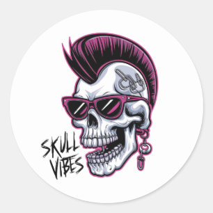 Punk Skull Vibes. Cool Skull with Sunglasses Desi Classic Round Sticker