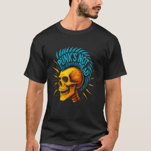 Punk Skull With Mohawk Blue Hair Grunge Rock Style T-Shirt