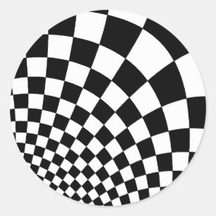 Punk warped retro chequerboard in black and white classic round sticker