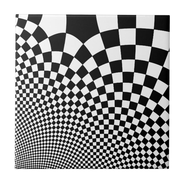 Punk warped retro chequerboard in black and white tile (Front)