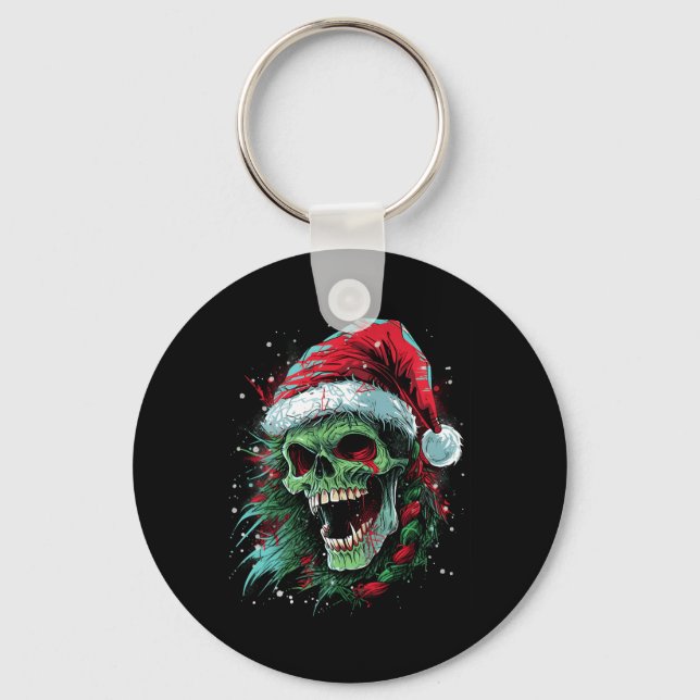 Punked-up Holiday Skull Elevate Your Christmas Loo Key Ring (Front)