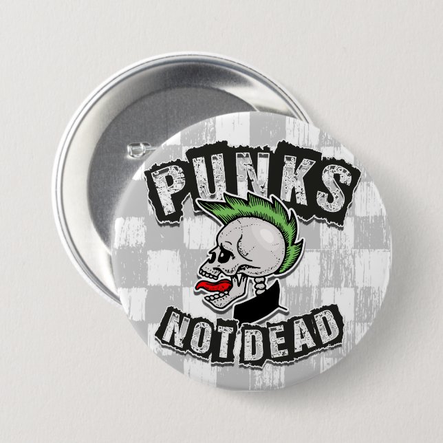 Punks Not Dead Skull Mohawk Punk Rock Rocker 7.5 Cm Round Badge (Front & Back)