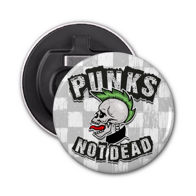 Punks Not Dead Skull Mohawk Punk Rock Rocker Bottle Opener (Front)