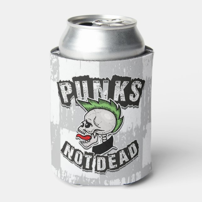 Punks Not Dead Skull Mohawk Punk Rock Rocker Can Cooler (Can Front)