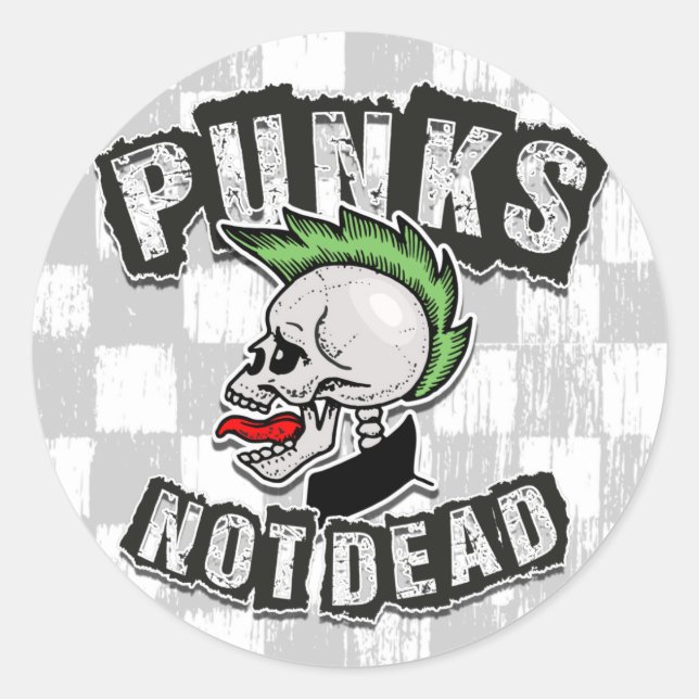 Punks Not Dead Skull Mohawk Punk Rock Rocker Classic Round Sticker (Front)