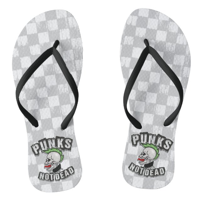 Punks Not Dead Skull Mohawk Punk Rock Rocker Flip Flops (Footbed)