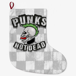 Punks Not Dead Skull Mohawk Punk Rock Rocker Large Christmas Stocking