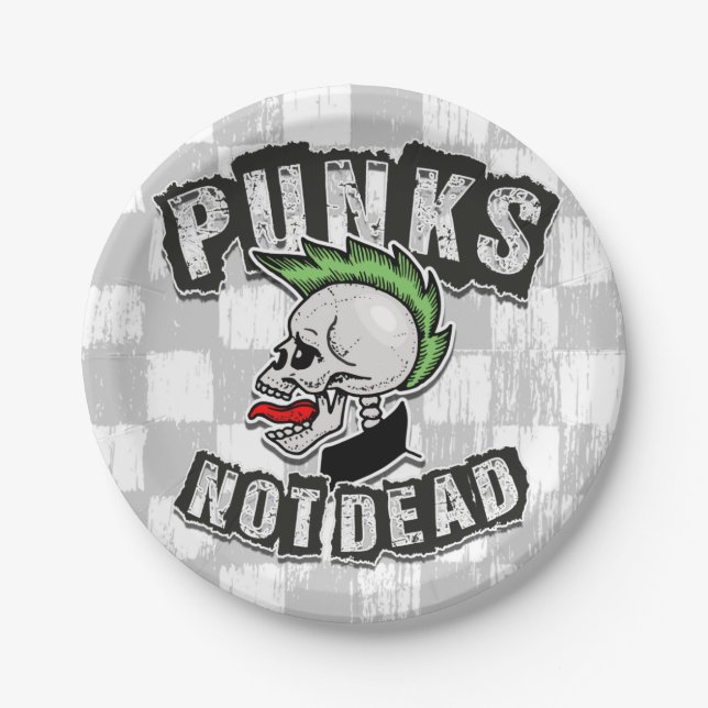 Punks Not Dead Skull Mohawk Punk Rock Rocker Paper Plate (Front)