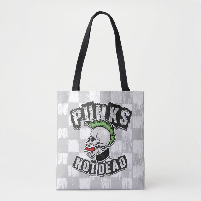 Punks Not Dead Skull Mohawk Punk Rock Rocker Tote Bag (Front)