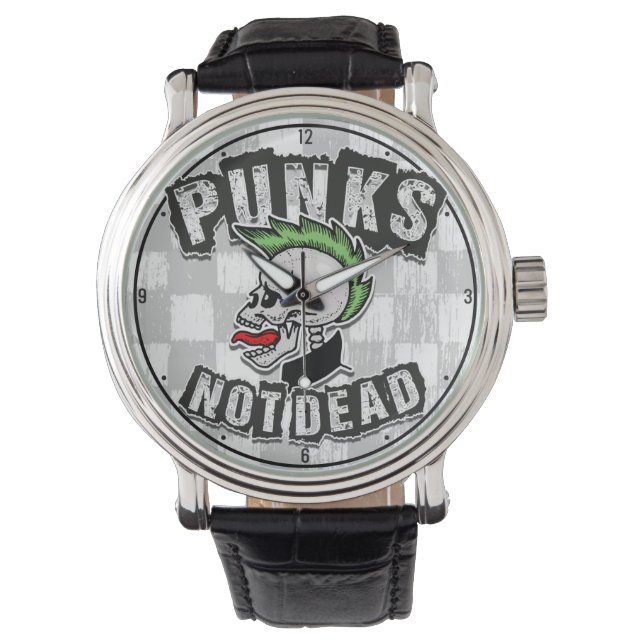 Punks Not Dead Skull Mohawk Punk Rock Rocker Watch (Front)